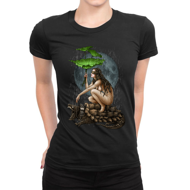 Winya No. 112 2 Woman And Her Alligator Snapping Turtle Ladies Fitted T-Shirt by CaridadAlstott | Artistshot