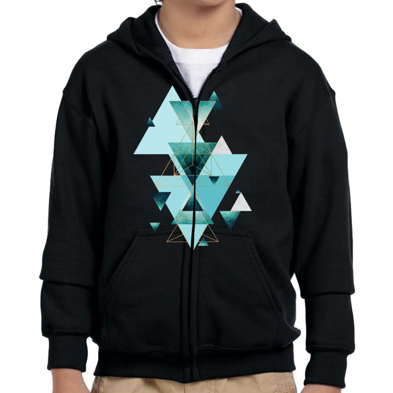 Geometric Triangle Compilation In Teal Youth Zipper Hoodie | Artistshot