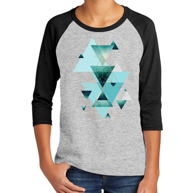 Geometric Triangle Compilation In Teal Youth 3/4 Sleeve | Artistshot