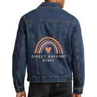 Direct Support Staff  Boho Casual Rainbow Dark Design Men Denim Jacket | Artistshot