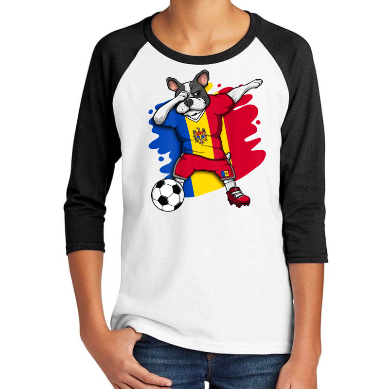 Dabbing French Bulldog Moldova Soccer Fans Jersey Football Youth 3/4 Sleeve by hingosjumiaht | Artistshot