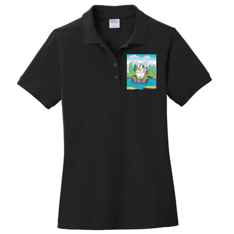 Cuddly Polar Bear On A Small Island On A Lake Premium T Shirt Ladies Polo Shirt by been | Artistshot