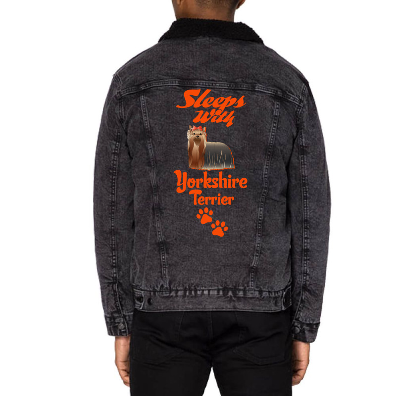 Sleeps With Yorkshire Terrier Unisex Sherpa-Lined Denim Jacket by tshiart | Artistshot