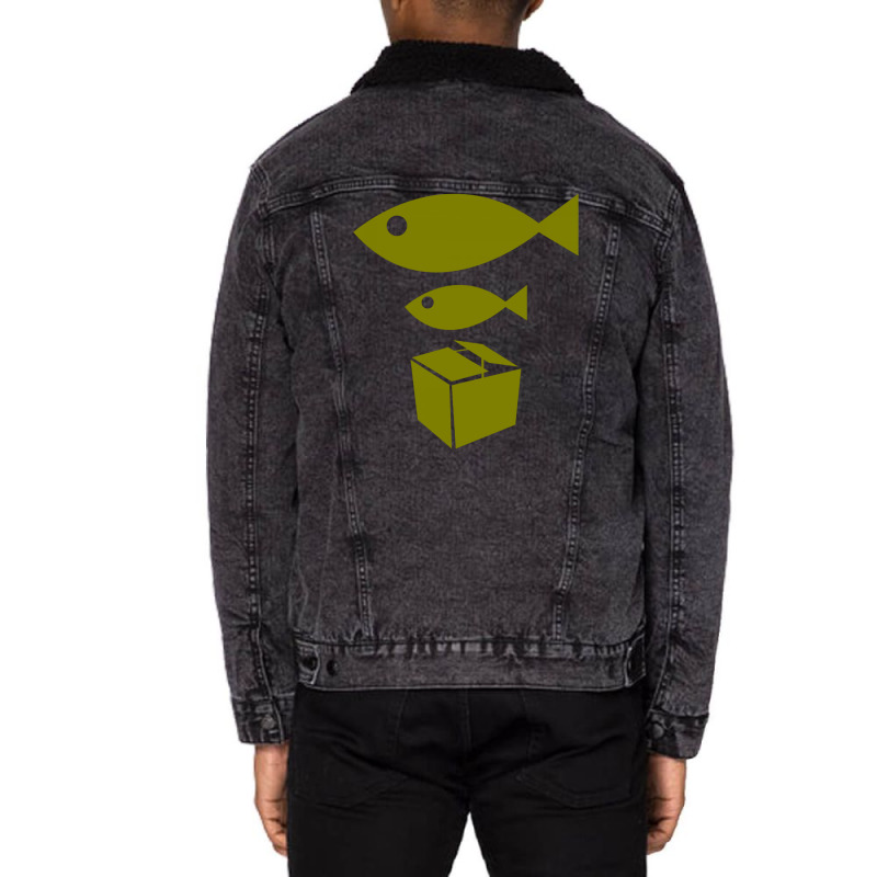 Big Fish Little Fish Cardboard Box Unisex Sherpa-Lined Denim Jacket by RobinHoodie | Artistshot