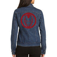 Iron Man Red Dropped Tonal Face Emblem Ladies Denim Jacket | Artistshot