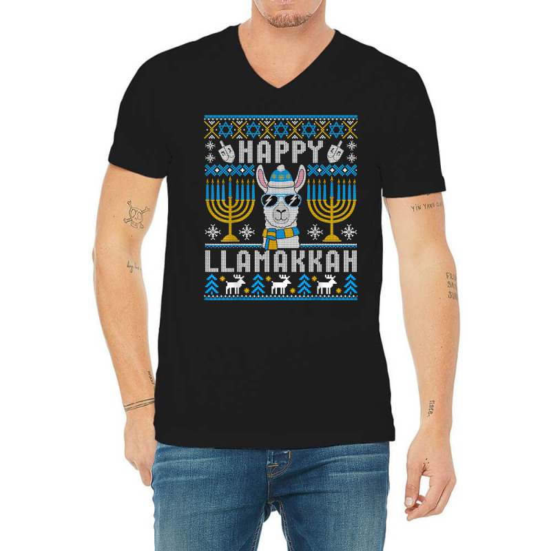 Happy Llamakkah Llama Ugly Hanukkah Ugly Sweater T Shirt V-neck Tee | Artistshot