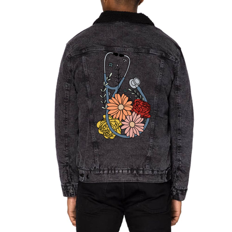 Flower Stethoscope Unisex Sherpa-lined Denim Jacket | Artistshot