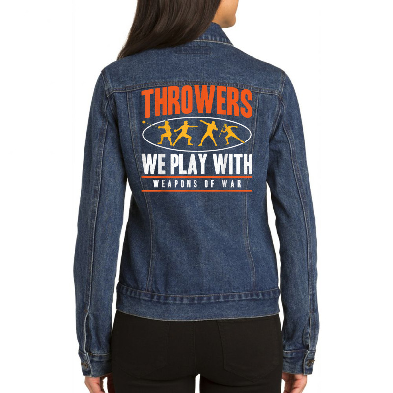 Track And Field Thrower Javelin Weapons Of War Shot Put T Shirt Ladies Denim Jacket by tamkyfashions | Artistshot