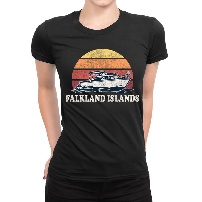 Falkland Islands Vintage Boating 70s Retro Boat Design Long Sleeve Ladies Fitted T-Shirt by WarrenERand | Artistshot