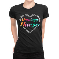 Oncology Nurse Heart Word Cloud Watercolor Rainbow Ladies Fitted T-shirt | Artistshot