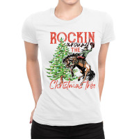 Funny Cowboy Horsing Rocking Around Christmas Tree Western Sweatshirt Ladies Fitted T-shirt | Artistshot