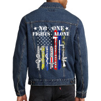 No One Fights Alone Usa Flag Veterans Army Police Ems Men Denim Jacket | Artistshot