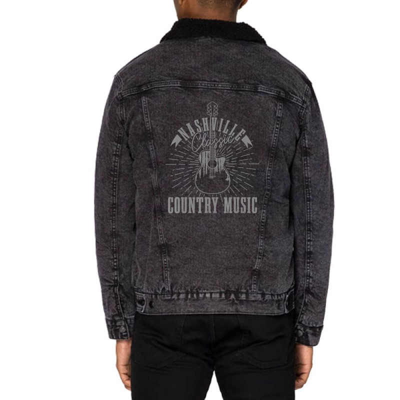 Country Music City Nashville Guitar Tennessee Vintage Unisex Sherpa-Lined Denim Jacket by Boomtea | Artistshot