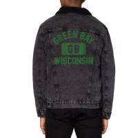 Green Bay Wisconsin Gb Gym Style Distressed Green Print Unisex Sherpa-lined Denim Jacket | Artistshot