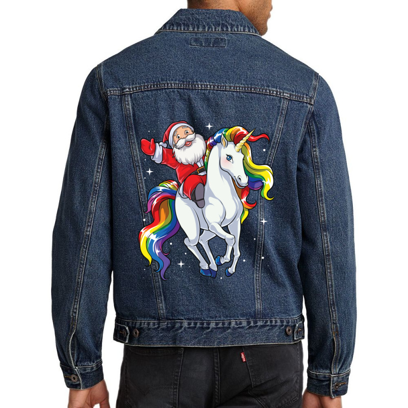 Santa Riding Unicorn T Shirt Christmas Gifts Rainbow Space Xmas Gifts  Men Denim Jacket | Artistshot