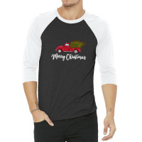 Merry Christmas - Chrismas Vintage Red Truck With A Tree Wagon 3/4 Sleeve Shirt | Artistshot