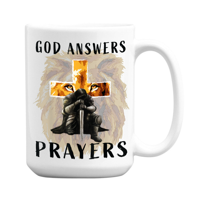 God Answers Prayers Warrior Men Christian Cross Lion Graphic T Shirt 15 Oz Coffee Mug | Artistshot