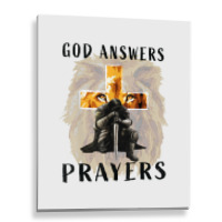 God Answers Prayers Warrior Men Christian Cross Lion Graphic T Shirt Metal Print Vertical | Artistshot