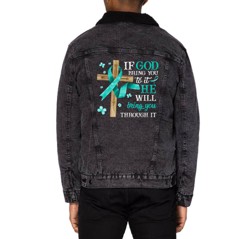 Tourettes Awareness Myasthenia Gravis Teal Ribbon Unisex Sherpa-lined Denim Jacket | Artistshot