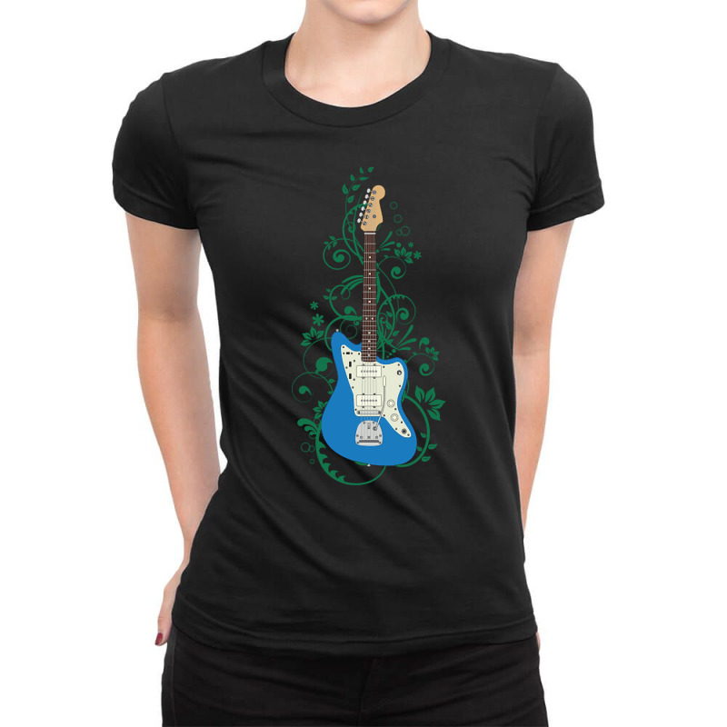 Blue Offset Style Electric Guitar Flowering Vines Ladies Fitted T-Shirt by Jerhogen528 | Artistshot