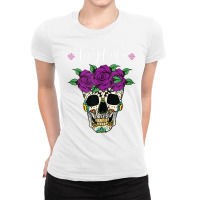 Calavera Sugar Skull Head Blue Roses Day Of The Dead Gifts Tank Top Ladies Fitted T-shirt | Artistshot