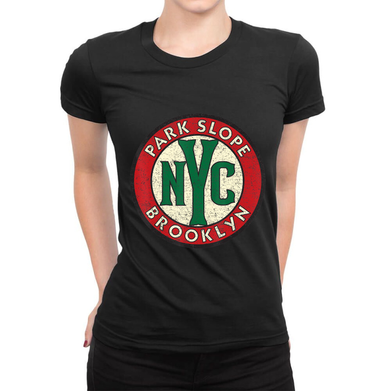 Park Slope Brooklyn Nyc Vintage Road Sign Distressed Print Ladies Fitted T-Shirt by degreesgunner | Artistshot