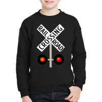 Train Railroad Crossing With Lights Road Sign Youth Sweatshirt | Artistshot