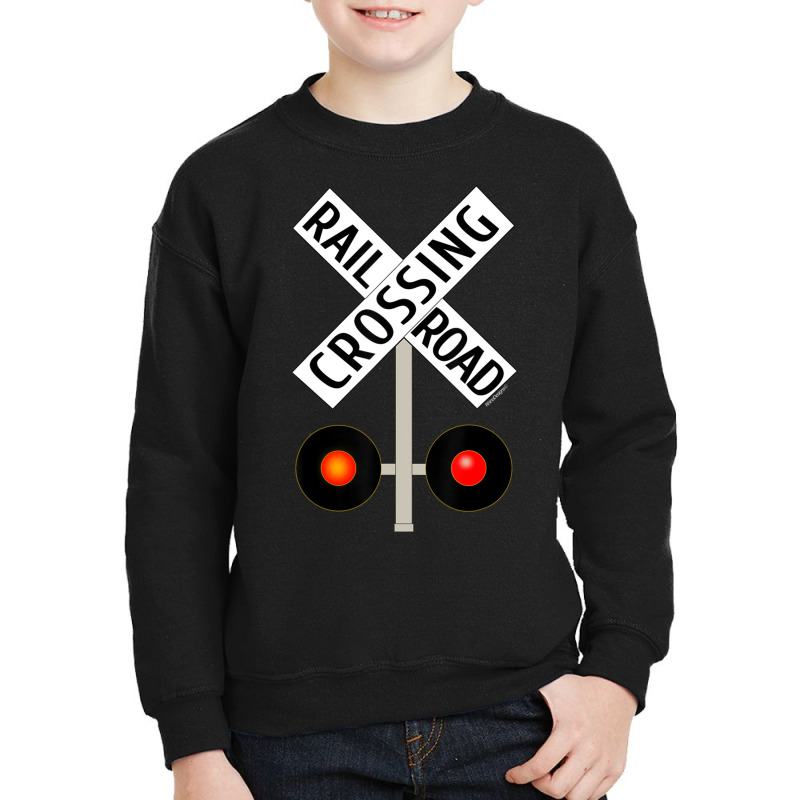 Train Railroad Crossing With Lights Road Sign Youth Sweatshirt | Artistshot