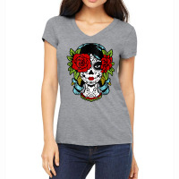 Catrina Sugar Skull Calavera Mexican Rose Eye   Art On Back Raglan Bas Women's V-neck T-shirt | Artistshot