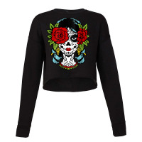 Catrina Sugar Skull Calavera Mexican Rose Eye   Art On Back Raglan Bas Cropped Sweater | Artistshot