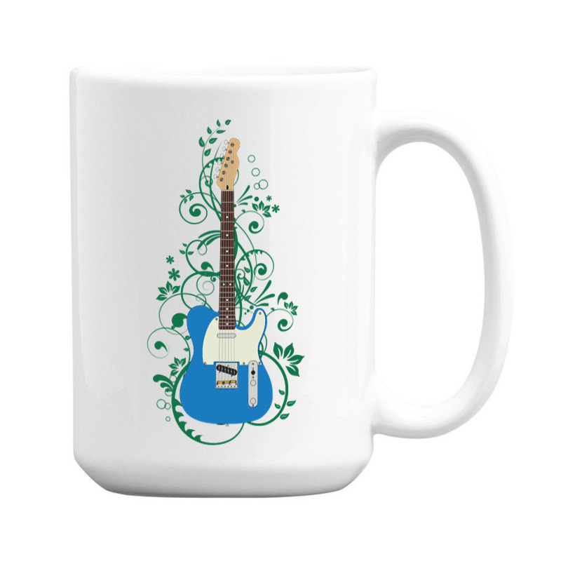 Blue T-style Electric Guitar Flowering Vines 15 Oz Coffee Mug | Artistshot