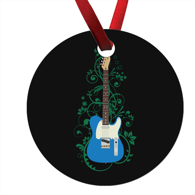 Blue T-style Electric Guitar Flowering Vines Ornament | Artistshot