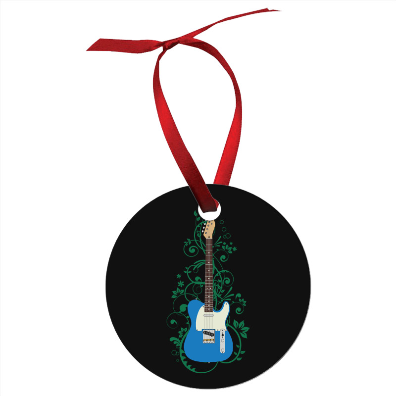 Blue T-style Electric Guitar Flowering Vines Ornament | Artistshot