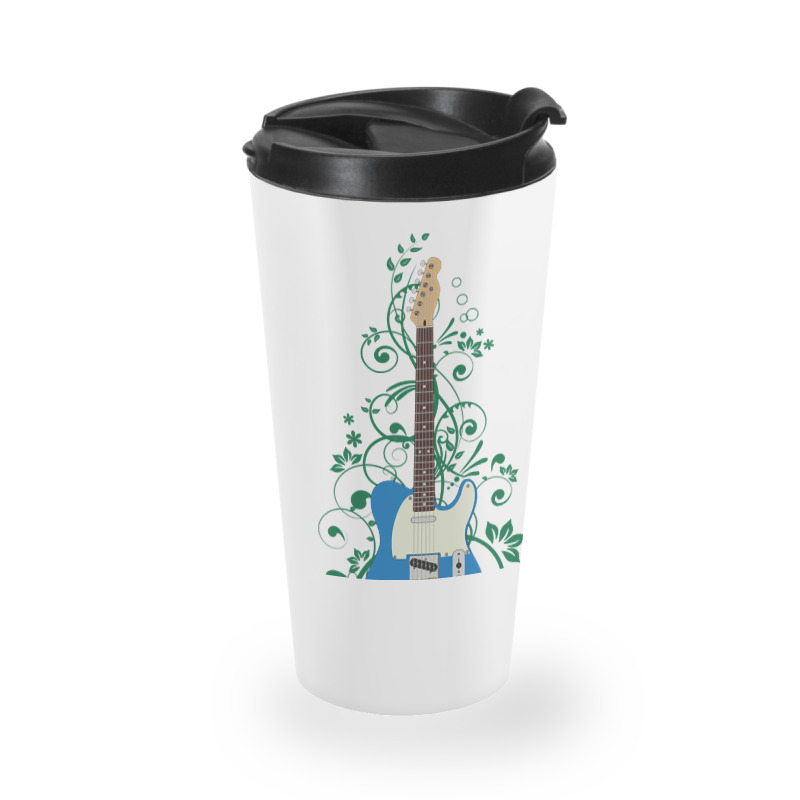 Blue T-style Electric Guitar Flowering Vines Travel Mug | Artistshot