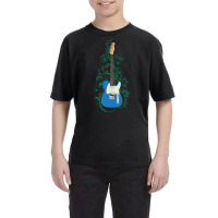 Blue T-style Electric Guitar Flowering Vines Youth Tee | Artistshot