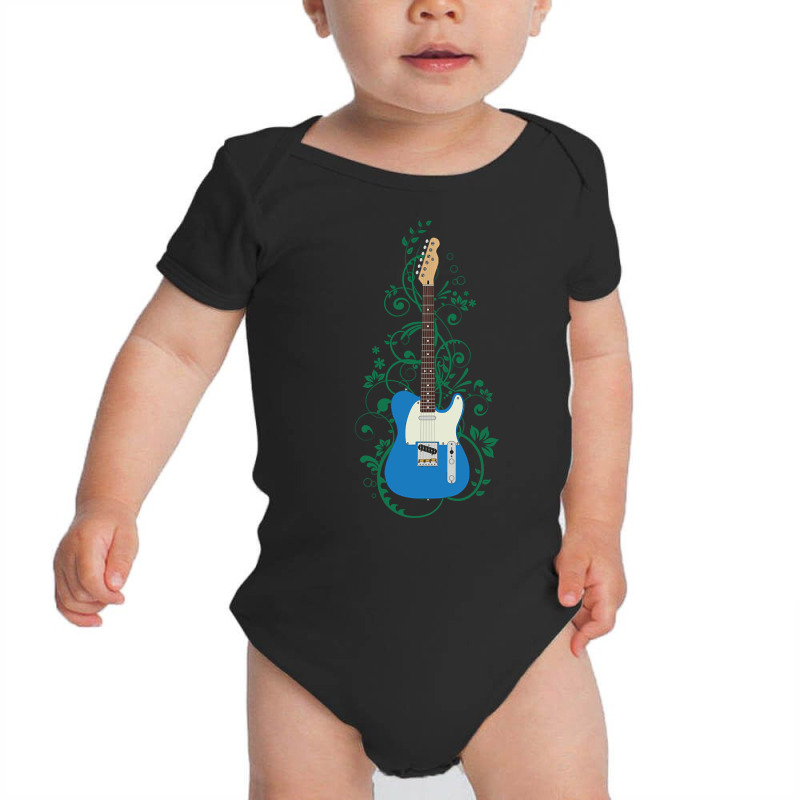 Blue T-style Electric Guitar Flowering Vines Baby Bodysuit | Artistshot