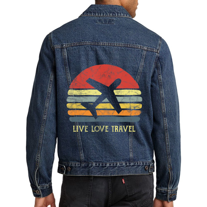 Vintage Travel World Traveler Themed Gift Love Traveling Men Denim Jacket | Artistshot