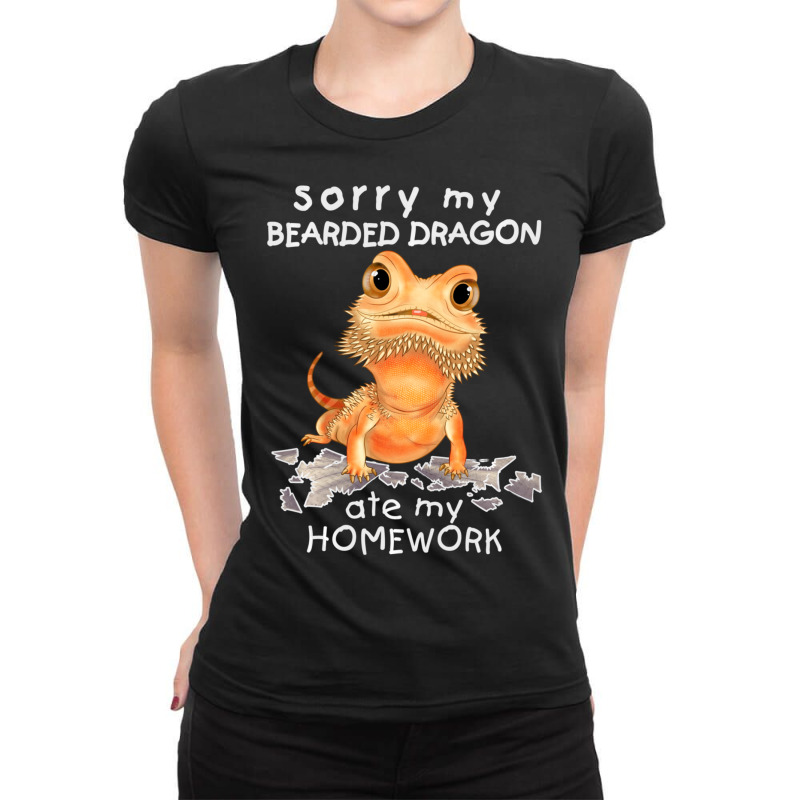 Funny Bearded Dragon Cute Lizard Beardie Ate My Homework Ladies Fitted T-Shirt by behindcedar22 | Artistshot