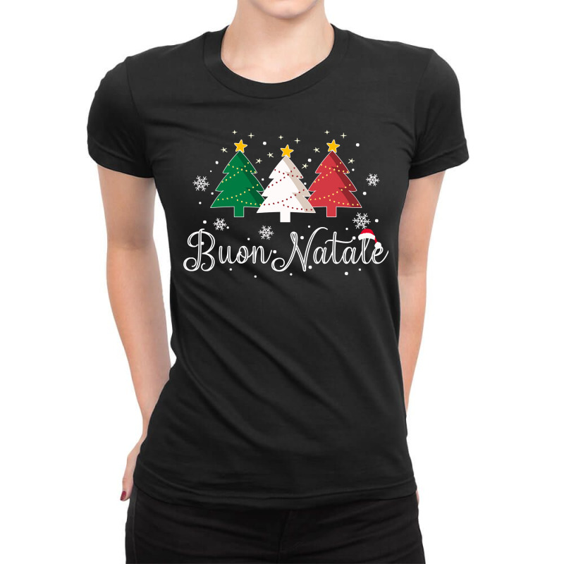 Buon Natale Italian Christmas Tree   Xmas Pullover Hoodie Ladies Fitted T-Shirt by gehnhe | Artistshot