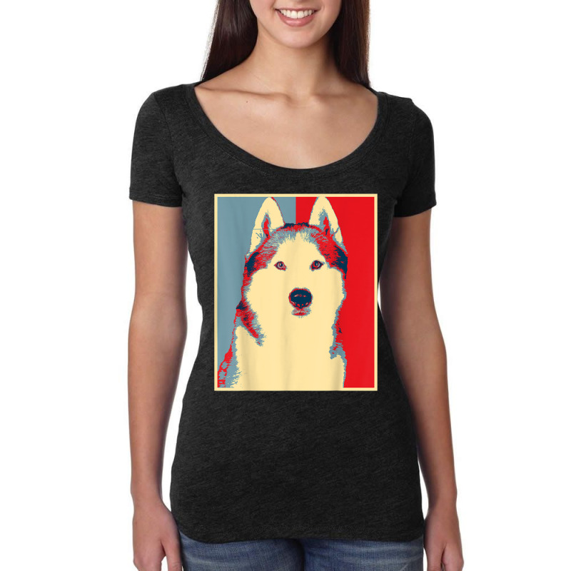 Dog Artwork Husky   Vintage Silhouette Siberian Husky T Shirt Women's Triblend Scoop T-shirt by tousey | Artistshot