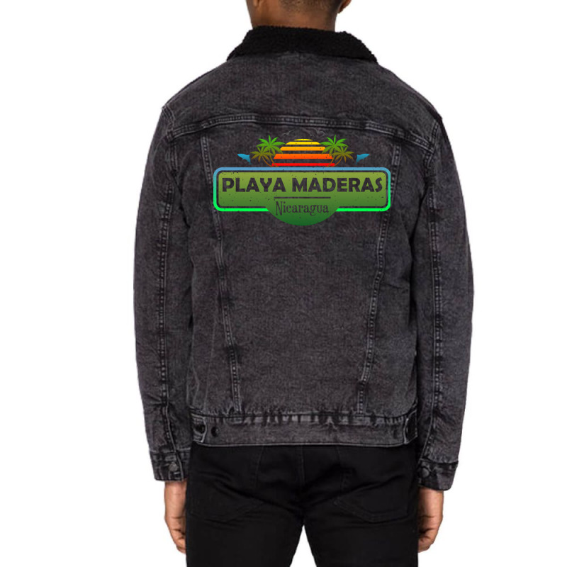 Playa Maderas Beach Nicaragua Palm Trees Sunset Summer Have Unisex Sherpa-Lined Denim Jacket by EdieTiffany | Artistshot