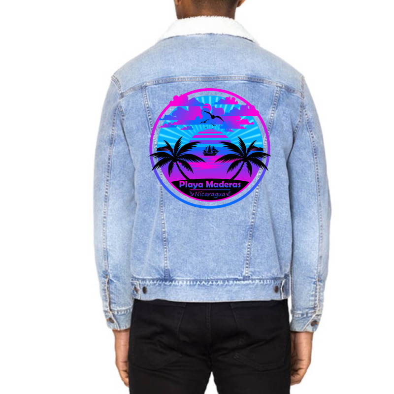 Playa Maderas Beach Nicaragua Palm Trees Sunset Summer Tee Unisex Sherpa-Lined Denim Jacket by EdieTiffany | Artistshot