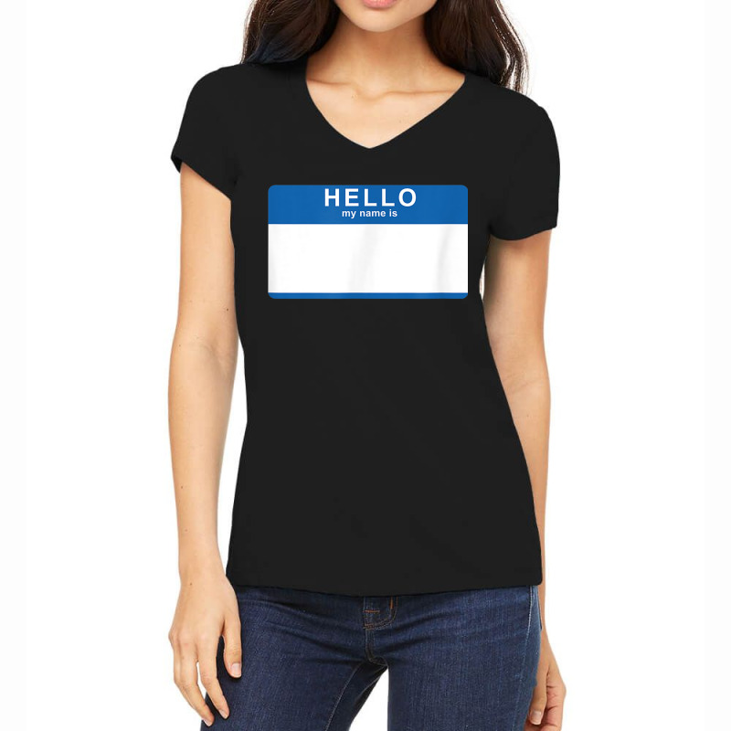 Hello My Name Is Blank Nametag Funny Novelty Women's V-Neck T-Shirt by MalcolmJCausby | Artistshot