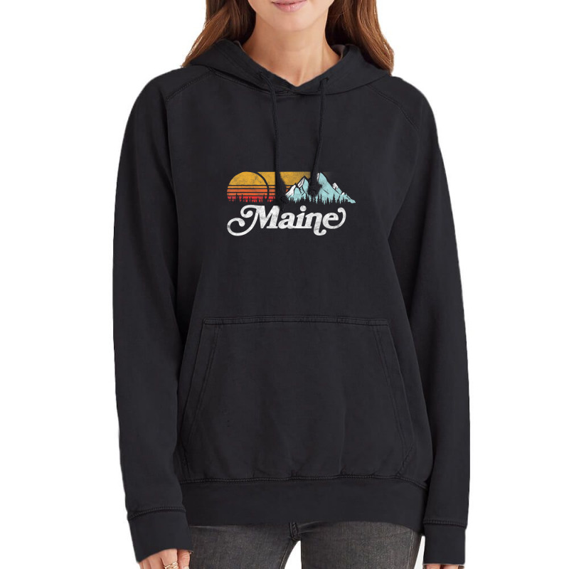 Retro Vibe Maine Vintage Mountains & Sun Vintage Hoodie | Artistshot