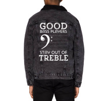 Stay Out Of Treble Funny Bass Player Bassist Music Bass Clef Unisex Sherpa-lined Denim Jacket | Artistshot