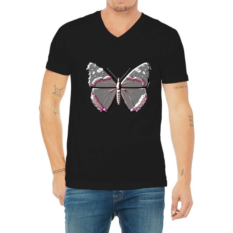 Grey Metallic Butterfly V-neck Tee | Artistshot