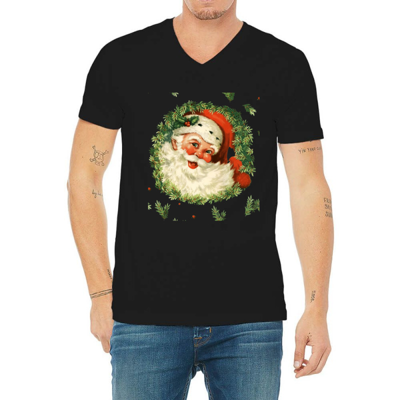 Christmas Retro Vintage Pink Santa Claus Art V-neck Tee | Artistshot