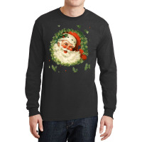 Christmas Retro Vintage Pink Santa Claus Art Long Sleeve Shirts | Artistshot