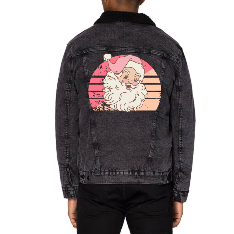 Christmas Retro Vintage Pink Santa Claus Unisex Sherpa-lined Denim Jacket | Artistshot