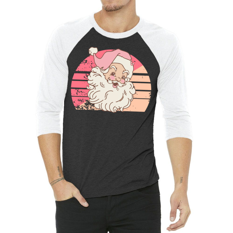 Christmas Retro Vintage Pink Santa Claus 3/4 Sleeve Shirt | Artistshot